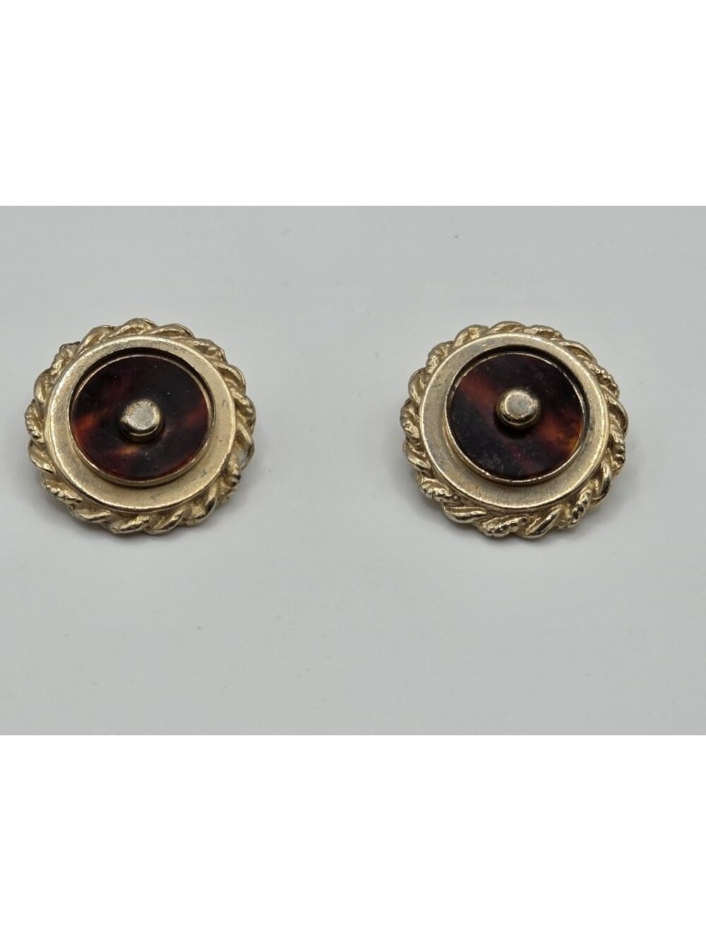 Vintage Leru Gold-Tone Amber Colored Cabochon Rope Border Clip-On Earrings